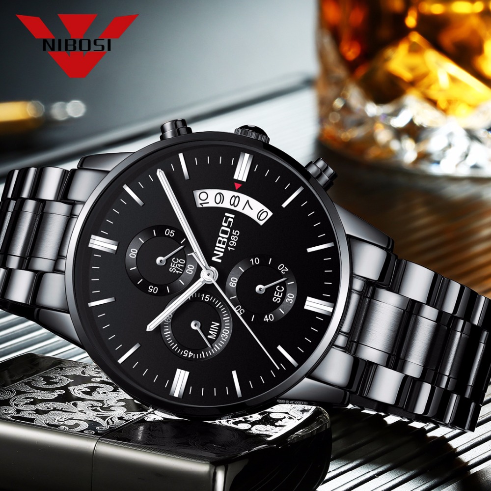 Luxury Watch Top 10 - NIBOSI paslanmaz çelik siyah Quartz saat