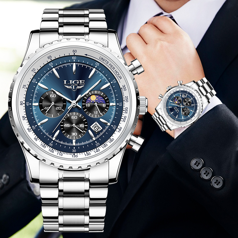 LIGE marka lüks kuvars adam iz - Luxury Watch Maker incelemesi ve fiyatı